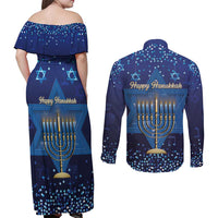 Hanukkah Jewish Festival Couples Matching Off Shoulder Maxi Dress and Long Sleeve Button Shirt Meronah With Star Of David - Wonder Print Shop