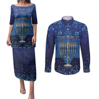 Hanukkah Jewish Festival Couples Matching Puletasi and Long Sleeve Button Shirt Meronah With Star Of David - Wonder Print Shop