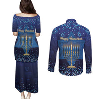 Hanukkah Jewish Festival Couples Matching Puletasi and Long Sleeve Button Shirt Meronah With Star Of David - Wonder Print Shop
