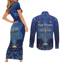 Hanukkah Jewish Festival Couples Matching Short Sleeve Bodycon Dress and Long Sleeve Button Shirt Meronah With Star Of David - Wonder Print Shop