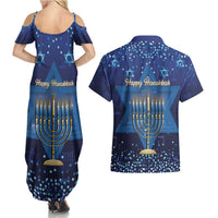 Hanukkah Jewish Festival Couples Matching Summer Maxi Dress and Hawaiian Shirt Meronah With Star Of David - Wonder Print Shop