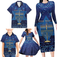Hanukkah Jewish Festival Family Matching Long Sleeve Bodycon Dress and Hawaiian Shirt Meronah With Star Of David - Wonder Print Shop