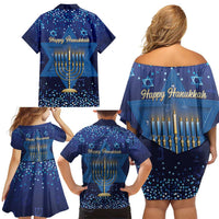 Hanukkah Jewish Festival Family Matching Off Shoulder Short Dress and Hawaiian Shirt Meronah With Star Of David - Wonder Print Shop