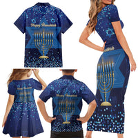 Hanukkah Jewish Festival Family Matching Short Sleeve Bodycon Dress and Hawaiian Shirt Meronah With Star Of David - Wonder Print Shop