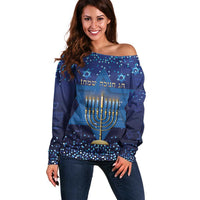 Hanukkah Jewish Festival Off Shoulder Sweater Meronah With Star Of David - Wonder Print Shop