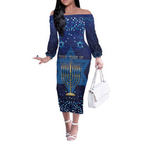 Hanukkah Jewish Festival Off The Shoulder Long Sleeve Dress Meronah With Star Of David - Wonder Print Shop