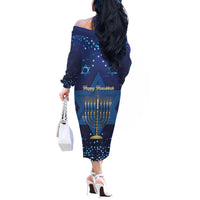 Hanukkah Jewish Festival Off The Shoulder Long Sleeve Dress Meronah With Star Of David - Wonder Print Shop
