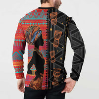 Happy International Women's Day Button Sweatshirt African Women With Ethnic Pattern