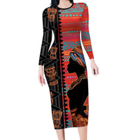 Happy International Women's Day Long Sleeve Bodycon Dress African Women With Ethnic Pattern