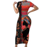 Happy International Women's Day Short Sleeve Bodycon Dress African Women With Ethnic Pattern - Wonder Print Shop