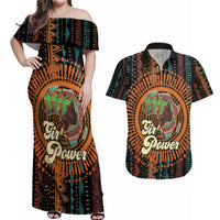 Black Girl Power Couples Matching Off Shoulder Maxi Dress and Hawaiian Shirt Happy International Women's Day