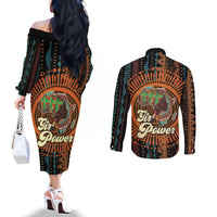 Black Girl Power Couples Matching Off The Shoulder Long Sleeve Dress and Long Sleeve Button Shirt Happy International Women's Day
