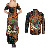 Black Girl Power Couples Matching Summer Maxi Dress and Long Sleeve Button Shirt Happy International Women's Day