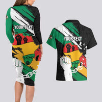 Personalised Nigeria Juneteenth Couples Matching Long Sleeve Bodycon Dress and Hawaiian Shirt Africa Map - Happy Freedom Day