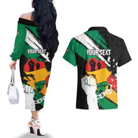 Personalised Nigeria Juneteenth Couples Matching Off The Shoulder Long Sleeve Dress and Hawaiian Shirt Africa Map - Happy Freedom Day