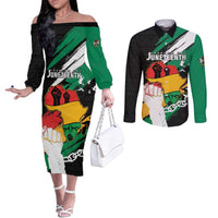 Personalised Nigeria Juneteenth Couples Matching Off The Shoulder Long Sleeve Dress and Long Sleeve Button Shirt Africa Map - Happy Freedom Day