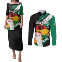 Personalised Nigeria Juneteenth Couples Matching Puletasi and Long Sleeve Button Shirt Africa Map - Happy Freedom Day
