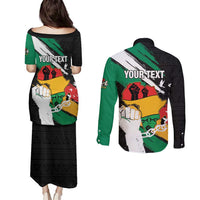 Personalised Nigeria Juneteenth Couples Matching Puletasi and Long Sleeve Button Shirt Africa Map - Happy Freedom Day