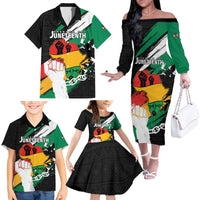 Personalised Nigeria Juneteenth Family Matching Off The Shoulder Long Sleeve Dress and Hawaiian Shirt Africa Map - Happy Freedom Day