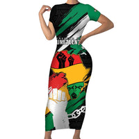 Personalised Nigeria Juneteenth Short Sleeve Bodycon Dress Africa Map - Happy Freedom Day