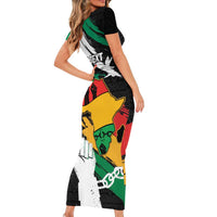 Personalised Nigeria Juneteenth Short Sleeve Bodycon Dress Africa Map - Happy Freedom Day