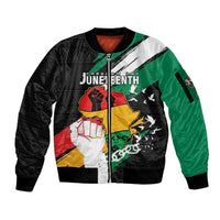Personalised Nigeria Juneteenth Sleeve Zip Bomber Jacket Africa Map - Happy Freedom Day