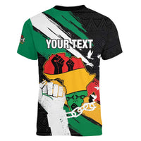 Personalised Nigeria Juneteenth Women V-Neck T-Shirt Africa Map - Happy Freedom Day