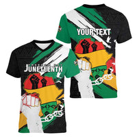 Personalised Nigeria Juneteenth Women V-Neck T-Shirt Africa Map - Happy Freedom Day