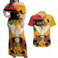 Juneteenth African American Couples Matching Off Shoulder Maxi Dress and Hawaiian Shirt Free-ish Since 1865
