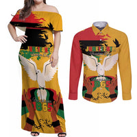 Juneteenth African American Couples Matching Off Shoulder Maxi Dress and Long Sleeve Button Shirt Free-ish Since 1865