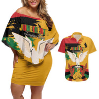 Juneteenth African American Couples Matching Off Shoulder Short Dress and Hawaiian Shirt Free-ish Since 1865