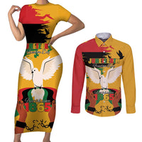 Juneteenth African American Couples Matching Short Sleeve Bodycon Dress and Long Sleeve Button Shirt Free-ish Since 1865