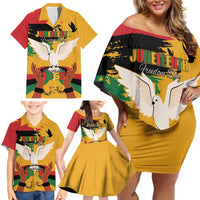 Juneteenth African American Family Matching Off Shoulder Short Dress and Hawaiian Shirt Free-ish Since 1865