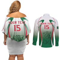 Algeria Rugby Custom Couples Matching Off Shoulder Short Dress and Long Sleeve Button Shirt Go Lion Cubs