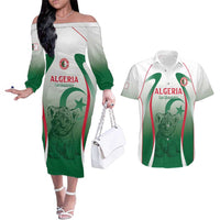 Algeria Rugby Custom Couples Matching Off The Shoulder Long Sleeve Dress and Hawaiian Shirt Go Lion Cubs