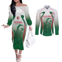 Algeria Rugby Custom Couples Matching Off The Shoulder Long Sleeve Dress and Long Sleeve Button Shirt Go Lion Cubs