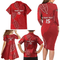 Kenya Rugby Custom Family Matching Long Sleeve Bodycon Dress and Hawaiian Shirt Go Champions Simbas - Red Color