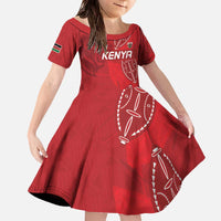 Kenya Rugby Custom Family Matching Off The Shoulder Long Sleeve Dress and Hawaiian Shirt Go Champions Simbas - Red Color