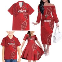 Kenya Rugby Custom Family Matching Off The Shoulder Long Sleeve Dress and Hawaiian Shirt Go Champions Simbas - Red Color