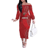 Kenya Rugby Custom Family Matching Off The Shoulder Long Sleeve Dress and Hawaiian Shirt Go Champions Simbas - Red Color