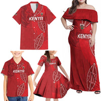 Kenya Rugby Custom Family Matching Off Shoulder Maxi Dress and Hawaiian Shirt Go Champions Simbas - Red Color