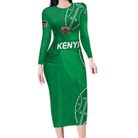 Kenya Rugby Custom Family Matching Long Sleeve Bodycon Dress and Hawaiian Shirt Go Champions Simbas - Green Color