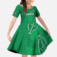 Kenya Rugby Custom Family Matching Off The Shoulder Long Sleeve Dress and Hawaiian Shirt Go Champions Simbas - Green Color