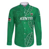Kenya Rugby Custom Family Matching Off The Shoulder Long Sleeve Dress and Hawaiian Shirt Go Champions Simbas - Green Color