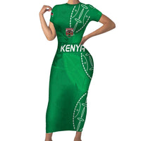 Kenya Rugby Custom Family Matching Short Sleeve Bodycon Dress and Hawaiian Shirt Go Champions Simbas - Green Color