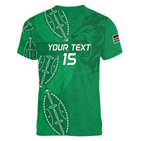 Kenya Rugby Custom Women V-Neck T-Shirt Go Champions Simbas - Green Color