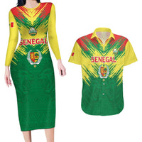 Senegal Rugby Custom Couples Matching Long Sleeve Bodycon Dress and Hawaiian Shirt Lion With Coat Of Arms - African Pattern