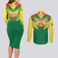 Senegal Rugby Custom Couples Matching Long Sleeve Bodycon Dress and Long Sleeve Button Shirt Lion With Coat Of Arms - African Pattern