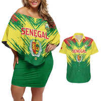 Senegal Rugby Custom Couples Matching Off Shoulder Short Dress and Hawaiian Shirt Lion With Coat Of Arms - African Pattern