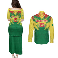 Senegal Rugby Custom Couples Matching Puletasi and Long Sleeve Button Shirt Lion With Coat Of Arms - African Pattern